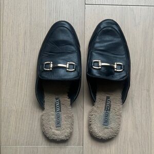 XOXO Black Mules with Gold Buckle